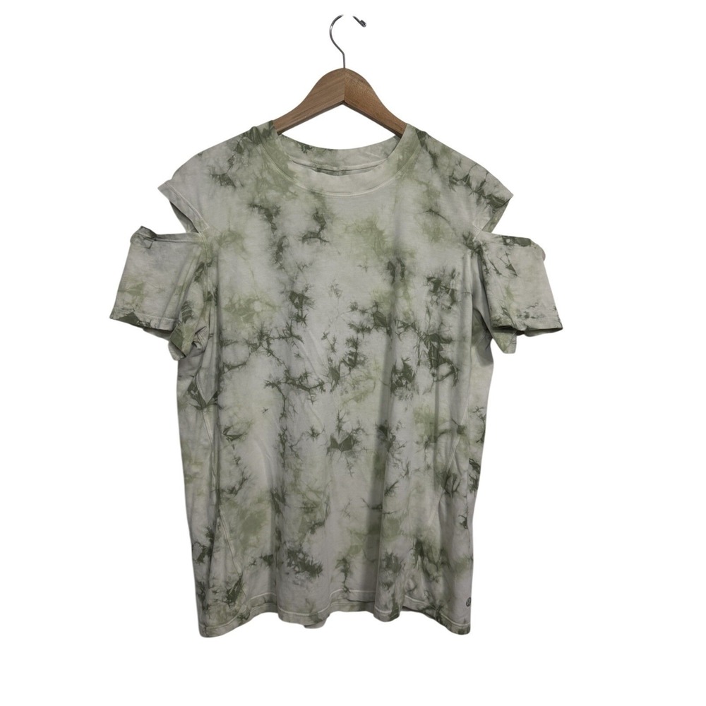 Lululemon Green Tie Dye Cut Out Shoulder Short Sleeve Tee Shirt Womens Size 8 - Picture 2 of 9